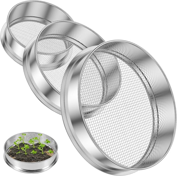 Stainless Steel Soil Sieve 3 Pcs Soil Sieve Stainless Steel Garden Stackable Sifter Set Reusable Compost Stone Mesh