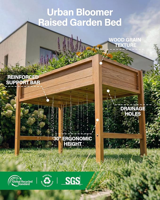 YEFU Raised Garden Bed for Outdoor: 48x30x24in Teak Raised Garden Bed with Legs to Plant Herbs Vegetables Flowers - Easy to Assembly Elevated Planter Box for Organic Home Gardening in Patio/Backyard