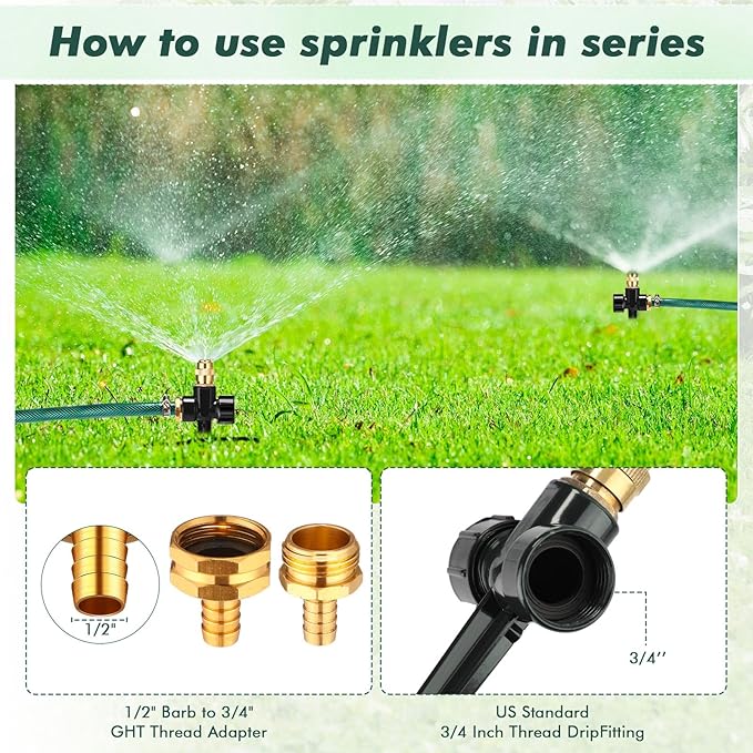 Landical Above Ground Irrigation Garden Sprinkler System 3 Pack Lawn Sprinkler and 32.8 ft Garden Hose Drip Irrigation System Garden Watering System DIY Plant Watering Set for Yard (Black)