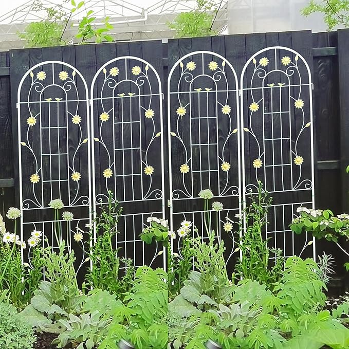 2 Pack Metal Garden Trellis 86.7 H Garden Fence Rustproof Trellis Cream White for Climbing Plants Support Roses Flower Cucumber Outdoor Lawn Cream White