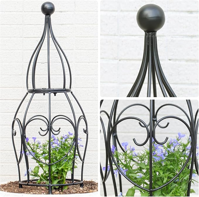 26” Metal Garden Obelisk Trellis for Climbing Plants - Sturdy &amp Stylish Support for Roses Bougainvillea and Potted Plants - Ideal Decorative Accent for Vertical Gardening Indoors &amp Outdoors