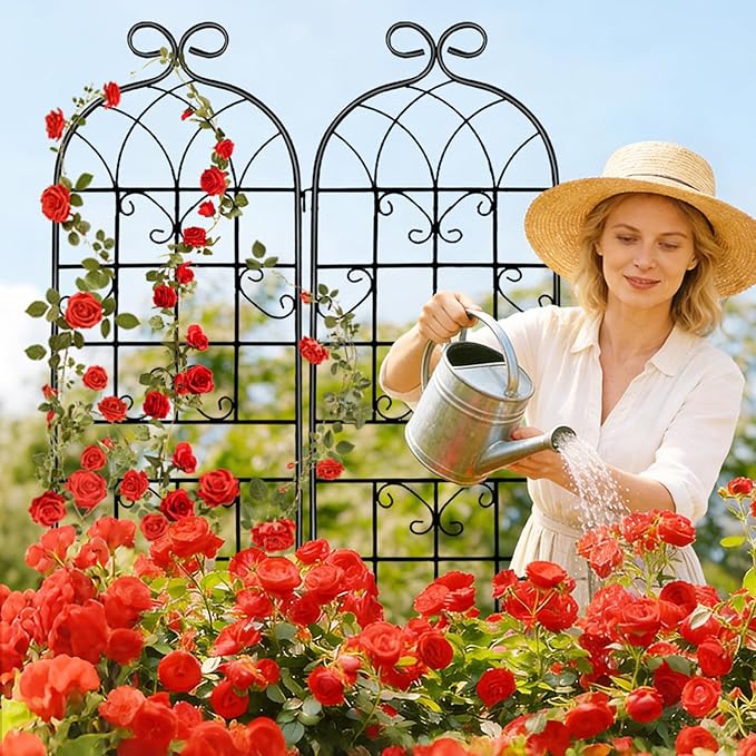 YOBAZAN 2 Pack 71x20in Garden Trellis Black Metal Coating Rustproof Easy to Install + Perfect for Supporting Climbing Plants Outdoor Roses Vines Flowers and Vegetables