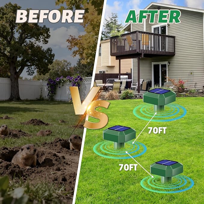 Mole Repellent Solar Powered 6 PackUltrasonic Gopher RepellentIP 65 Waterproof Outdoor Sonic DeterrentEffective Get Rid of Snake Vole Chipmunk Skunk GroundhogFamily &amp Pet Safe