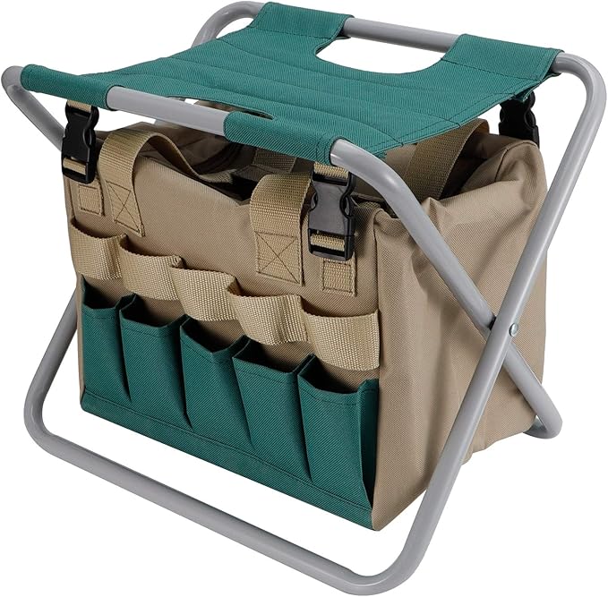 Zerodis Folding Gardening Stool with Detachable Storage Tote Bag Workseats Storage Tote Bag 600D Oxford Cloth Portable Garden Tools Set Organizer Chair for Fishing Camping Gardening