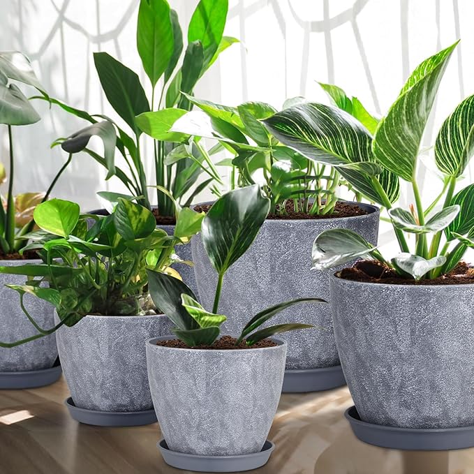 Set of 8 Plastic Planter 10/9/8/7.5/6.5/5.7/5/4inch Plastic Planter Flower Pot Indoor Decorative Large Plant Pot Plant Pots Indoor with Drainage and Saucer for All House Plants (Set of 8)