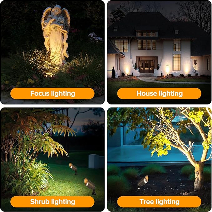 LUTEC Solid Brass Low Voltage Landscape Lighting 12V Heavy Duty Waterproof Landscape Spotlights Adjustable Bronze Uplights Outdoor Fixtures for Garden Yard Pathway Tree Without Bulb 4 Pack
