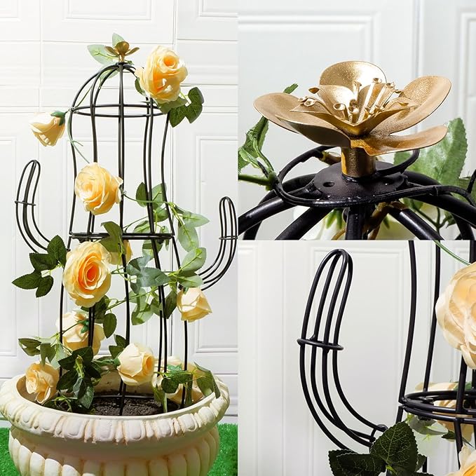 Cactus Obelisk Trellis - 16.34”x27.95” Unique Metal Design for Climbing Plants Garden Decorative Support Structure for Potted Tall Vines and Rose Bushes