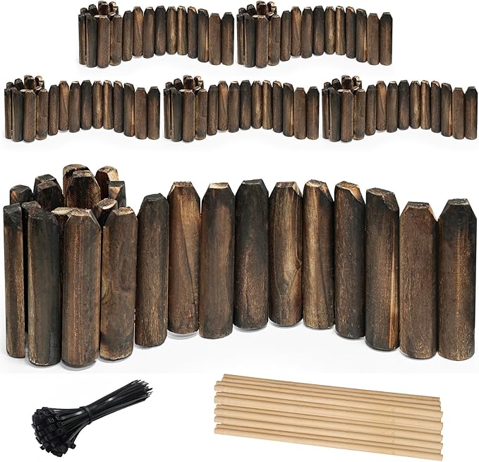Wood Garden Edging Half Round Natural Wooden Solid Log Fence Border Decorative for Flower Bed Barriers and Landscape Fencing (9.8 H x 47 L 6 Pack)