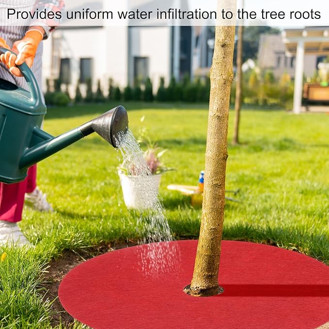 HARFINGTON 6pcs Tree Mulch Ring 32.3 Inch Non-Woven Round Tree Protector Weed Barrier Mat Plant Cover Rings for Weed Grass Control Root Protection Red