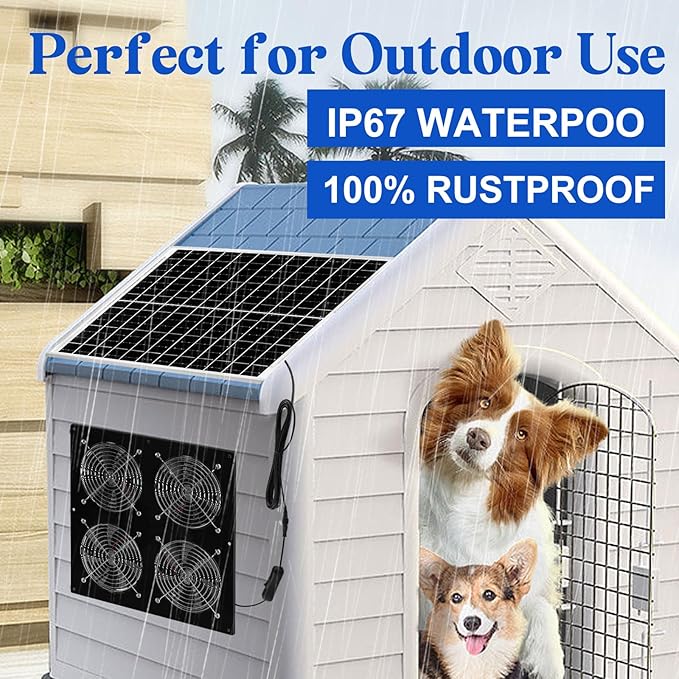 Solar Exhaust Fan for Chicken Coop &amp Powered Fan with 25W Solar Panel &amp 4-Pack High-Speed Brushless DC Fans Solar Shed Ventilation Fan for GreenhousesAttics Barns &amp Dog Houses
