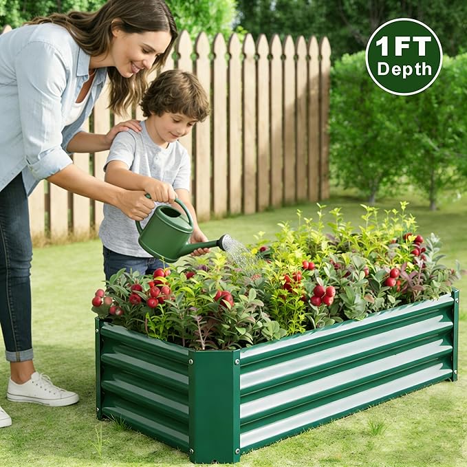 4x2x1ft Raised Garden Bed Outdoor Galvanized Raised Garden Beds Metal Raised Beds for Gardening Vegetables Fruits and Flowers Easy Assembly 52 Gallon Capacity - Green
