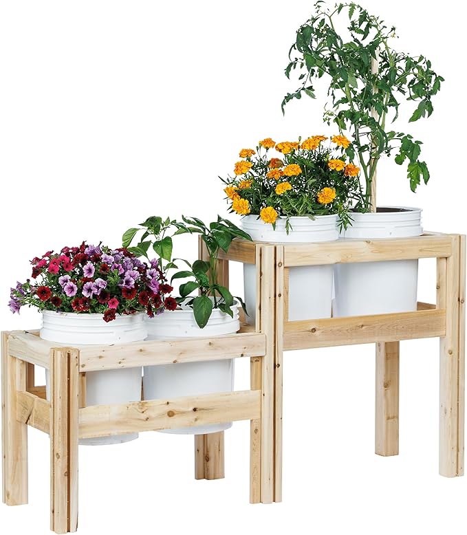 Greenes Fence Two-Tiers Four Bucket Elevated Cedar Wood Garden Frame 54 in. x 16 in. x 30 in. - Made in USA with North American Cedar
