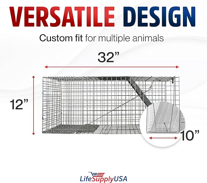 Heavy Duty Catch Release Large Live Humane Animal Cage Trap (32 x 10 x 12)