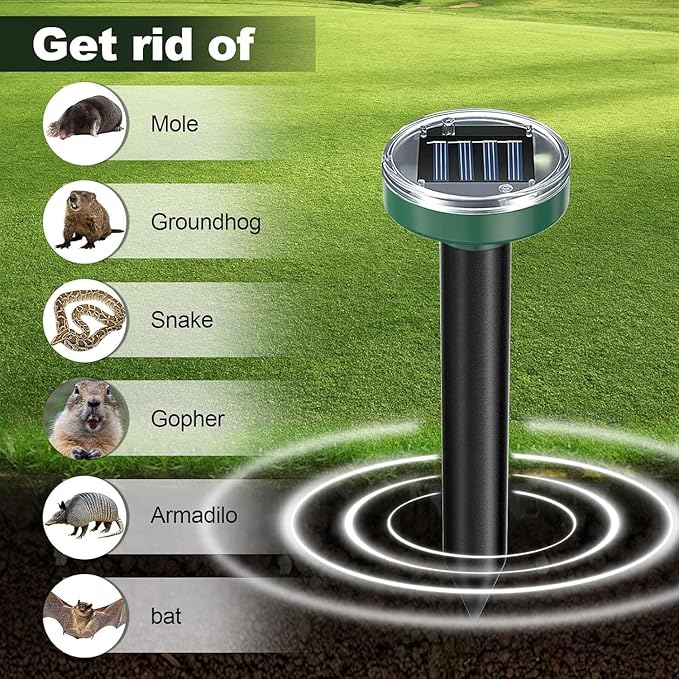 Ultrasonic Mole Repellent Solar Powered Gopher Repellent Vole Repellent Mole Repellent for Lawn Garden Yard Waterproof Get Rid of Moles Voles Gophers Rats Rodents