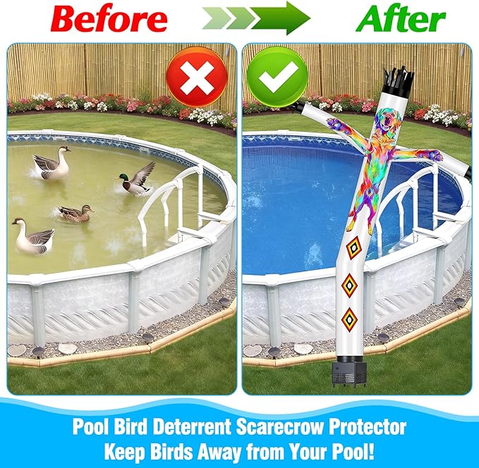 Pool Bird Deterrent Scarecrow Protector 7 ft Automatic Swinging and Make a Sound Keep Birds/Ducks/Heron/Pigeons/Goose/Woodpecker/Crow/Sparrow Away Widly Used for PoolBackyard Boats House Roofs