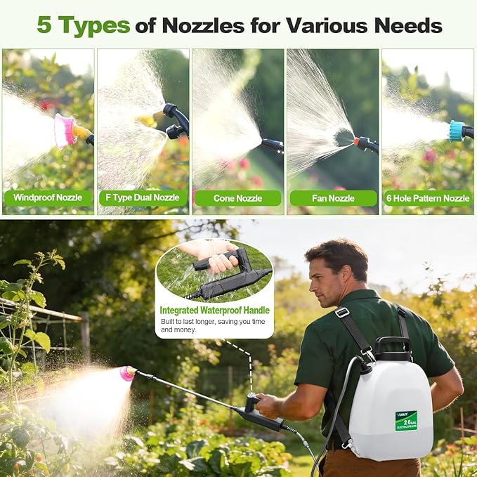 VAXMAY Battery Powered Sprayer 2.6 Gallon Backpack Sprayer with 3 Adjustable Forces Battery Indicator 5 Mist Nozzles 41 Retractable Wand USB Rechargeable Garden Sprayer for Weed Lawn Yard