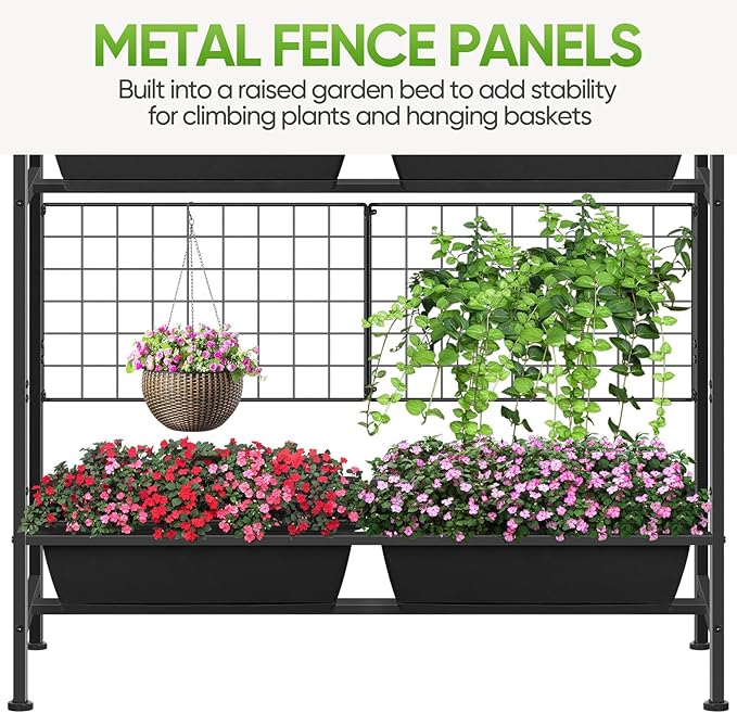 CADUKE Raised Garden Bed Garden Raised Planter Box with Legs 32 Elevated Vegetable Garden Beds with Drainage Holes &amp Trellis Herb Garden Planter Outdoor for Vegetables Balcony Patio Black