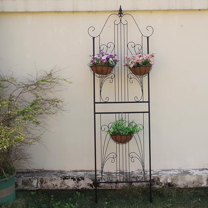 1 Pack Trellis for Climbing Plants 82.7 H x 26.7 W Tall Garden Trellis Wrought Iron Heavy Scroll Metal Decoration Lawn Patio for Rose Clematis Ivy Weather Resistant