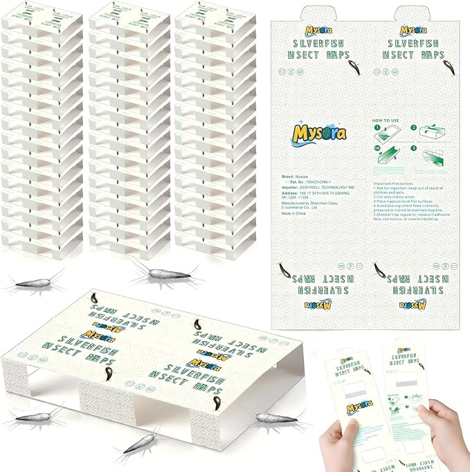 96 Traps Silverfish Traps 48 Sheets Silverfish Killer Indoor Non Toxic Sticky Insect Killer with Dual Color Pattern Lure for Crawling Detachable Use as 96 Small or 48 Large