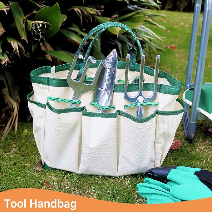 BDL Garden Kneeler Seat Foldable Durable Garden Stool with Tool Bag Pouch and Garden Gloves 330lb Capacity-Protects Your Knees Clothes from Dirt &amp Grass Stains