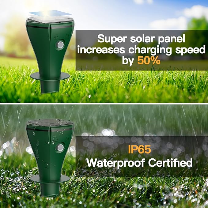 4 Pack Mole Repellent Solar Powered Vibrating Solar Mole Repellent Stakes for Voles Groundhogs Snakes &amp Gophers IP65 Waterproof Mole Deterrent for Yard Farm Lawn &amp Garden