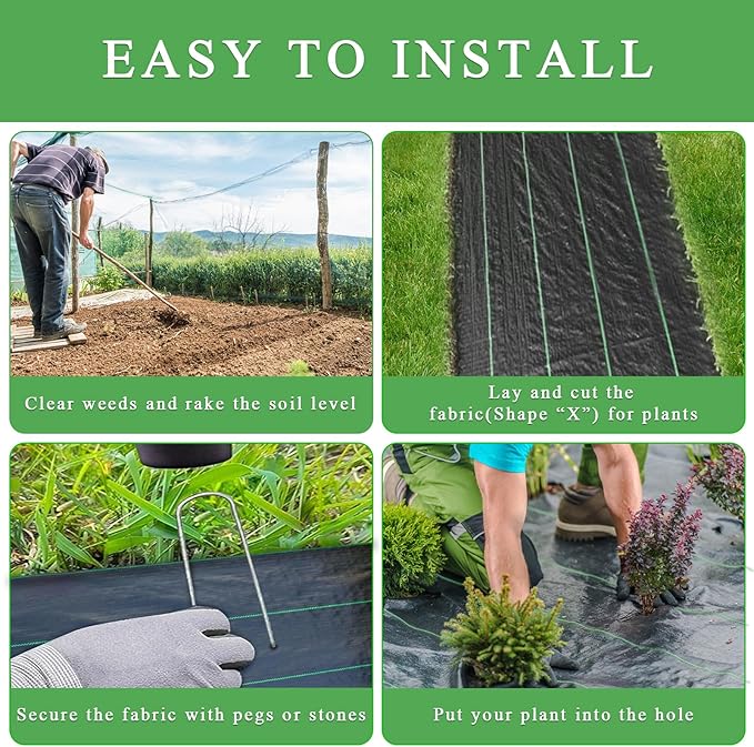 3ftx300ft Weed Barrier Landscape Fabric Heavy Duty Weed Gardening Ground Cover Mat Weed Control Garden Cloth Woven Geotextile Fabric for Underlayment Commercial Driveway Fabric Black