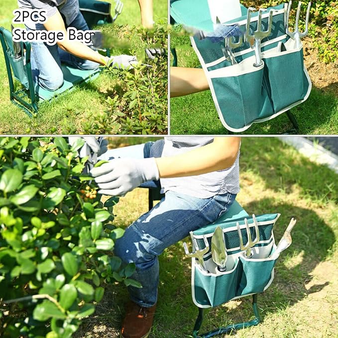 Garden Kneeler and Seat Foldable Gardening Stool Garden Bench Heavy Duty with Soft Kneeling Pad 2 Tool Pouches for Protecting Your Knees and Hands