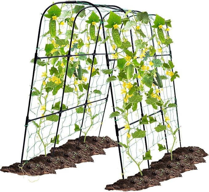 Garden Trellis for Climbing Plants Outdoor Cucumber Trellis for Raised Bed Garden Arch Trellis Support for Cucumbers Tomatoes Beans Peas 50x48 inch Metal Trellis with Netting Black