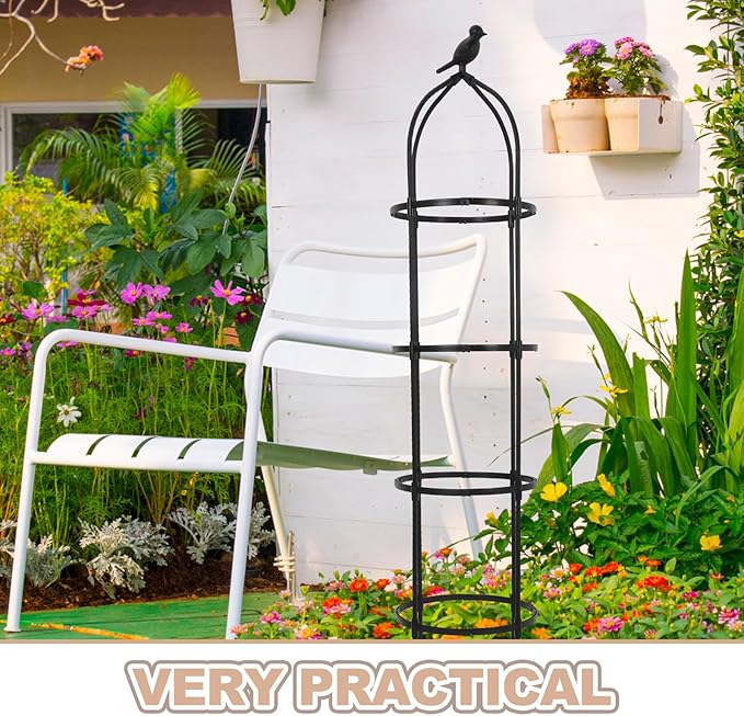 Yardwe Garden Trellis Climbing Plant Support Frame Metal Obelisk Trellis 12.46 Diameter 5.78ft Height Outdoor Yard Decor for Roses Cucumbers Bird Style