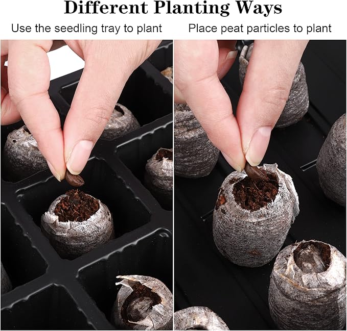 4 Pack 24-Cells Seed Starter Tray Kit Germination Tray with Humidity Dome and Base Plant Growing Kit Germination Starter Including Peat Pellets Plant Labels Tool for Indoor Outdoor Black