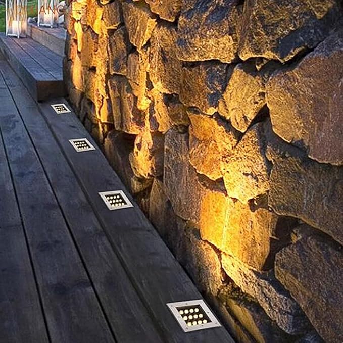 LED Landscape Lights - Outdoor Buried LightsSquare Embedded Ground Spotlight IP66 Waterproof LED Floor Lamp Step Walkway Decorative Lighting Ground Light EaWarm White-1W