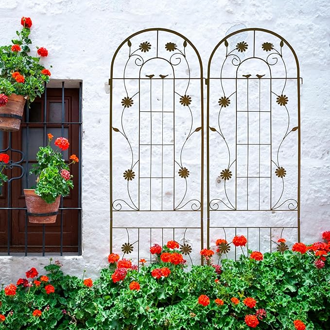 2 Pack Large Garden Trellis Heavy Duty Rustproof Iron Plant Trellis for Potted Plant Support Metal Climbing Rose Trellis Vine Vegetable CucumberBlack-86.7 H x 19.7 W