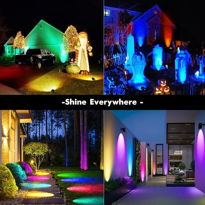 Houkiper RGB Outdoor Spotlight 8W LED Color Changing Landscape Lights with Remote Control 2 Installation Modes IP65 Waterproof Outdoor Spotlights for Garden Lawn Yard Decorative