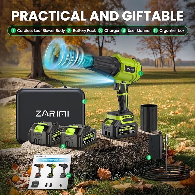 Cordless Leaf Blower 980000 RPM Handheld Leaf Blower with 2 X 4.0Ah Batteries &amp Charger Lightweight Leaf Blowers for Patio Cleaning Lawn Care Leaves Dust - Light Green