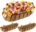 Tessco for you 3 Pieces Railing Planter Boxes 24 Inches Window Box Planters with Coco Liner and Adjustable Brackets for Deck Porch Fence Patio Balcony Gardening Outdoor Plants