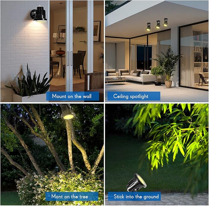 Led Spotlights Outdoor Warm White 12W Spot Lights Indoor120V Ceiling LightLandscape Lighting for WallPondPictureGardenYard with US 2-Plug(4 Pack)