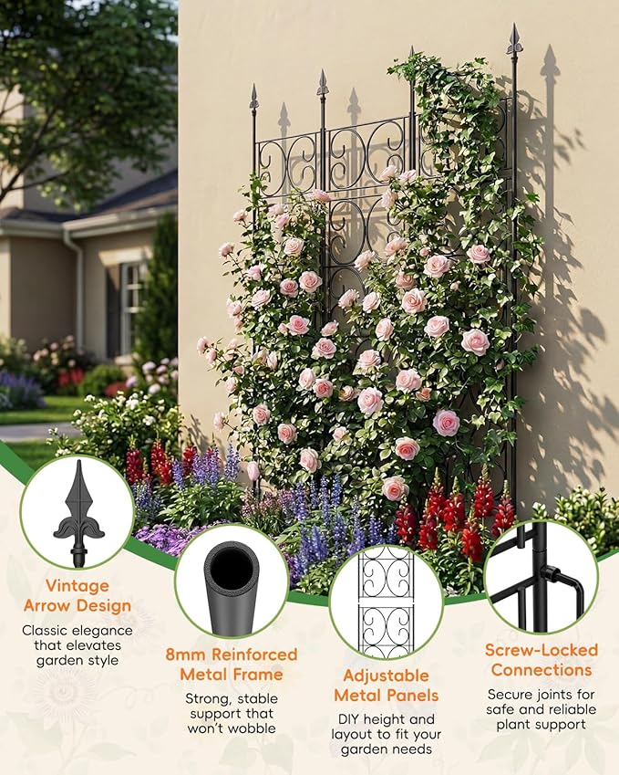 60'' H x 33.3'' W Metal Garden Trellis for Climbing Plants Outdoor - Rustproof Plant Support Privacy Screen - Heavy Duty Wall Trellis for Rose Clematis Flowers Vine