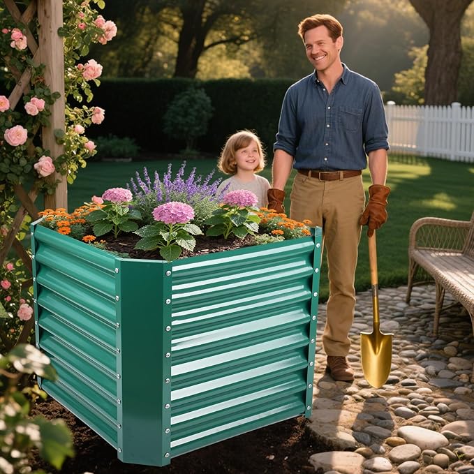 Land Guard 2×2×2 ft Galvanized Raised Garden Bed Kit Galvanized Planter Raised Garden Boxes Outdoor Large Metal Raised Garden Beds for Vegetables Green