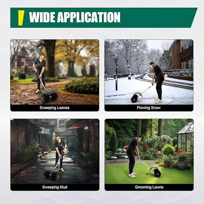 DNYSYSJ 52cc Handheld Sweeper 2-Stroke Gas Power Sweeping Broom Single Cylinder Walk Behind Sweeper Cleaning Driveway Turf Lawns Artificial Grass Power Brush Lawn Sweeper Cleaner Tools for Walkway