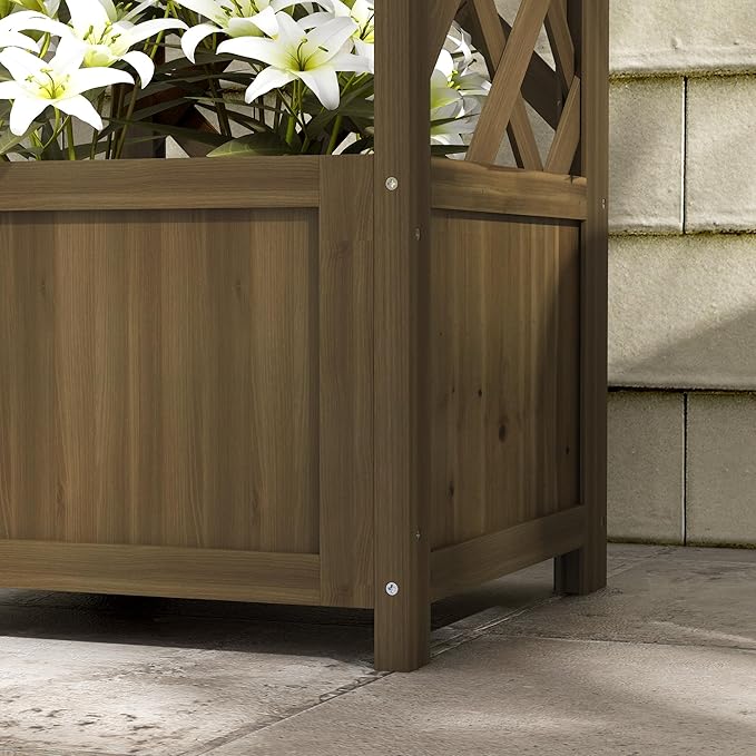 Wooden Raised Garden Bed with Trellis 57 Freestanding Corner Planter Box for Vine Plants Flowers Climbing and Planting Carbonized