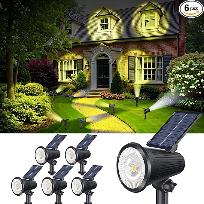 Solar Powered Spotlights Outdoor Waterproof Sunset Spot LED Lights Ultra Bright for Tree Flag Lawn Statue Pool Garden House Wall Yard Path Outdoor Landscape Uplighting 6 Pack Warm White
