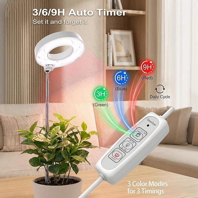 3pcs Grow Lights for Indoor Plants 20 LEDs Full Spectrum Plant Light for Indoor Plants Height Adjustable Growing Lamp with Detachable Base 3/6/9Hrs Timer 4 Brightness