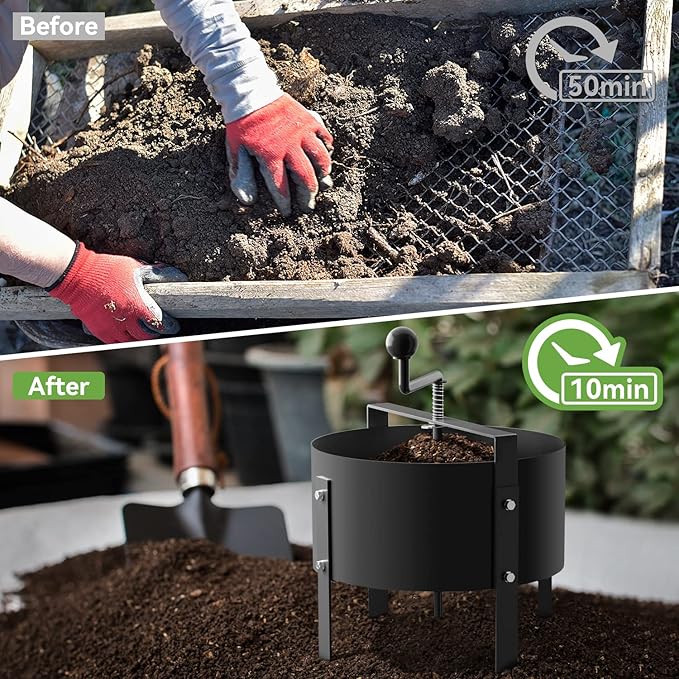 Rotary Soil Sifter Compost Sieve Garden Potting Sifting Mesh Rock Sand Dirt Sieve 13 Sifting Filter with 1/5 Inch Mesh Sifting