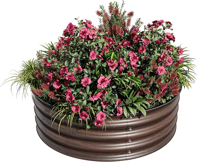 2x2x1ft Round Metal Raised Garden Beds – Corrosion-Resistant Galvanized Steel Quick Assembly Safe Rubber Edges for Planting Landscaping