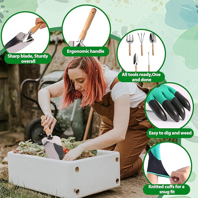 Gardening Hand Tools with Durable Garden Tools Bag and Rust-Proof Stainless Steel Garden Tools Set7pcs Gardening Gifts for Women and Gardeners