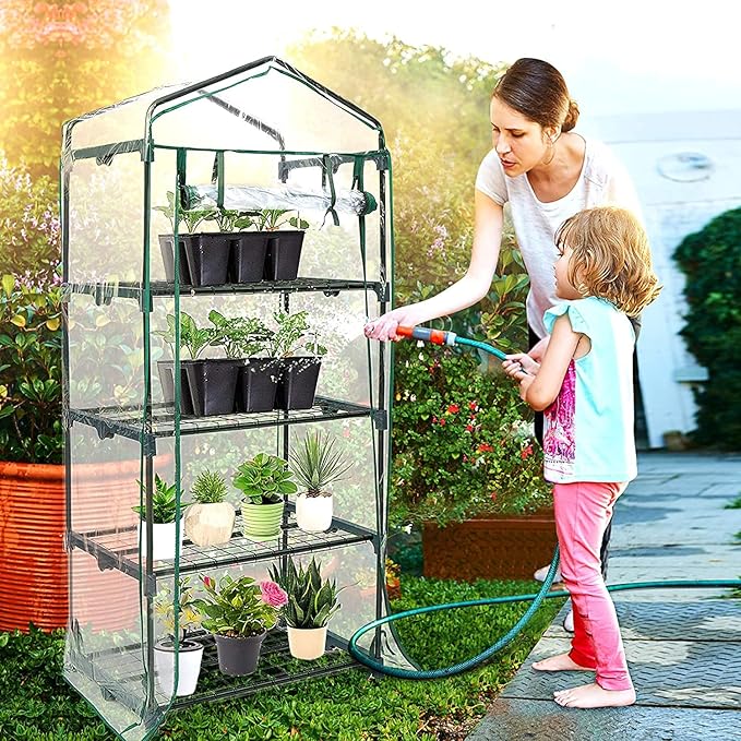 WYSRJ 4 Tier Greenhouse Replacement Cover Portable Grow Greenhouse Tent Flower House Plant Greenhouse Cover for Plants Cold Frost Protection Wind Rain Proof