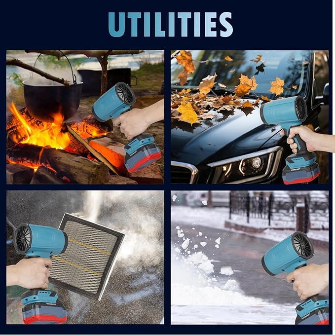 Cordless Leaf Blower Portable Dust Cleaner 21V Handheld Turbo Jet Blower 300000 RPM Compressed Air Duster for Patio Cleaning Lawn Care Drying Camping Blowing Leaves &amp Snow w/ 2 Batteries Blue