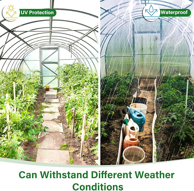 Berlune 3 Pack Clear Greenhouse Heavy Duty Tarp 8 x 10 ft Clear Waterproof Cover 14 Mil Plastic Mesh Cover UV Resistant Poly Tarp with Grommets for Gardening Farming Nursery Outdoor Event