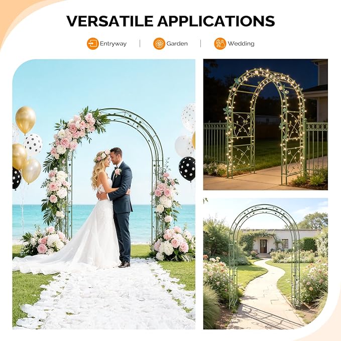 VINGLI Garden Arbor Arch for Wedding Ceremony Party Christmas Garden Decor Steel Garden Trellis for Plant Climbing Pergola for Garden Backyard Lawn (Arch Top Olive Green)
