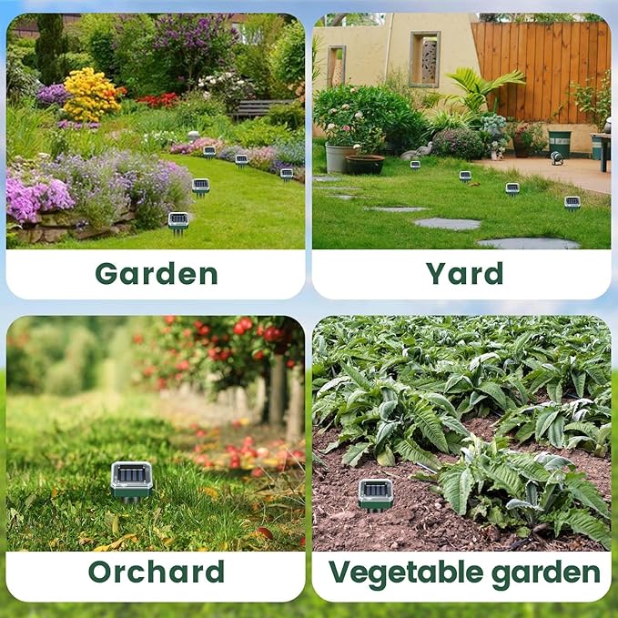 Mole Repellent Solar Powered Ultrasonic Repeller 4-Pack Waterproof Sonic Spikes Gopher Vole Groundhog Snake Chipmunk Mole Deterrent Get Rid of Moles in Your Yard (4)